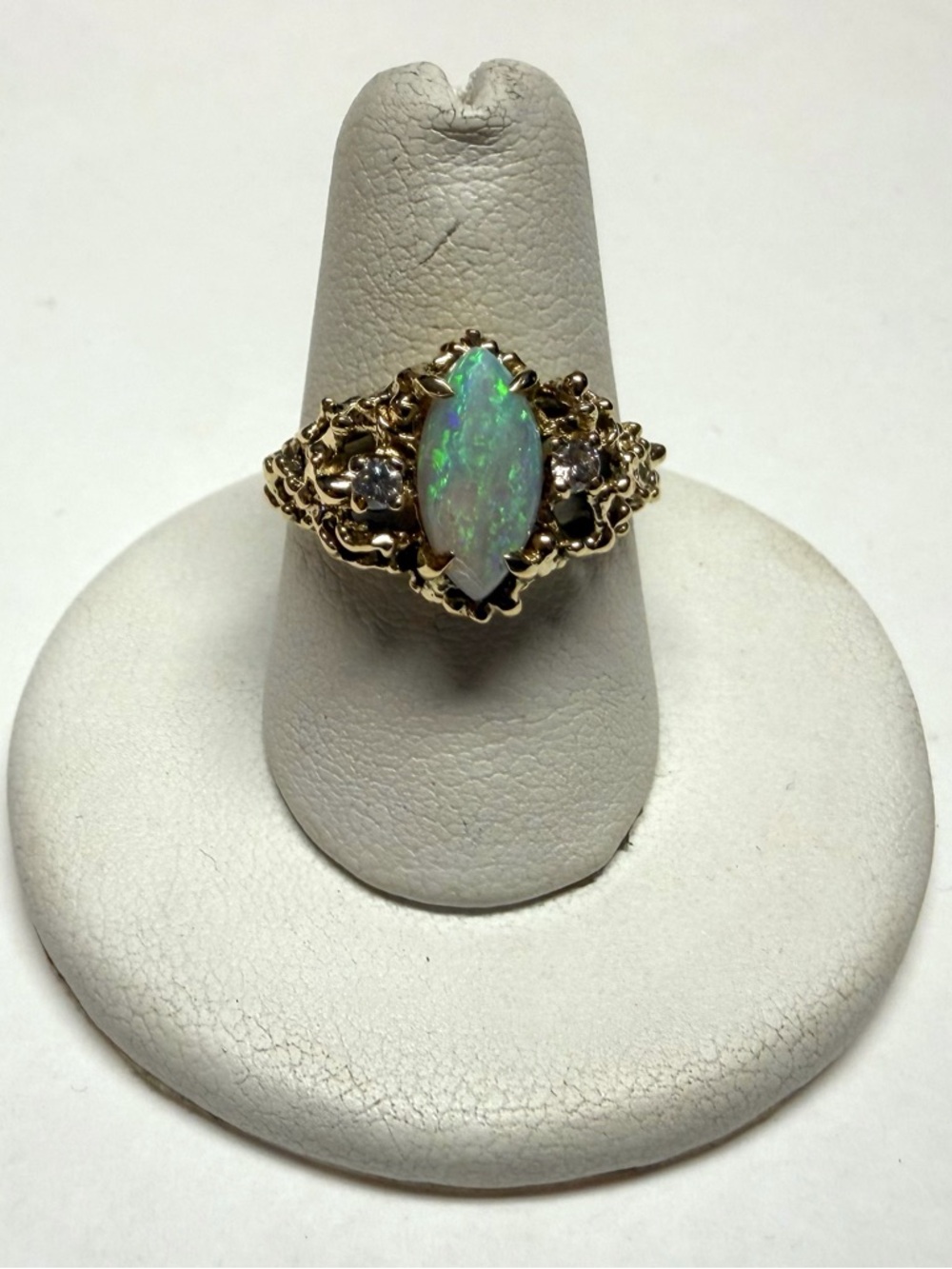 14k Yellow Gold .98ct Opal And .12ctw Diamond Nugget Ring